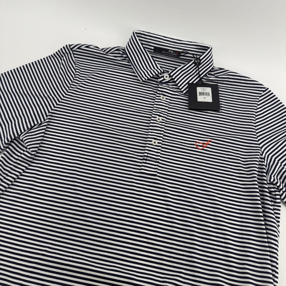 RLX Ralph Lauren Mens Striped Performance Golf Polo Shirt Navy White Large